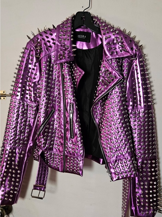 AKIRA Jackets & Blazers - AKIRA Metallic Purple Studded Biker Jacket